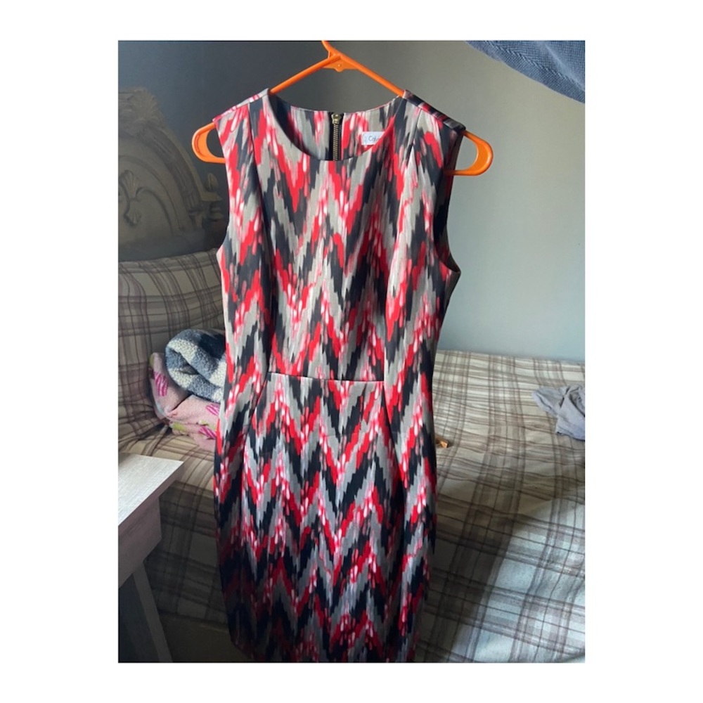 Calvin Klein Fitted Red and Black Design Dress